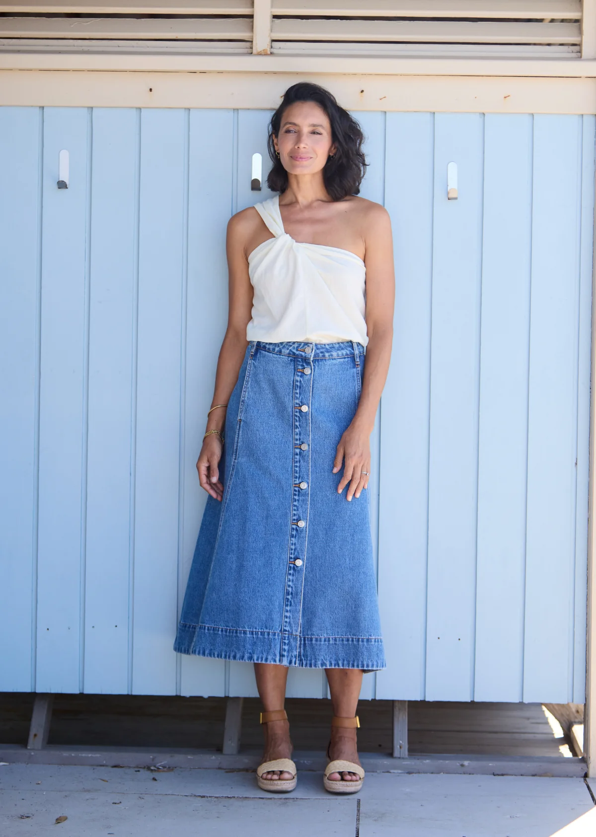 CARA DENIM MIDI SKIRT - MID BLUE - Image 3