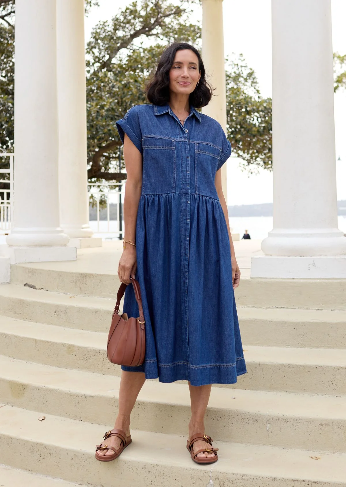 HARPER DENIM DRESS - MID BLUE - PETITE - Image 3