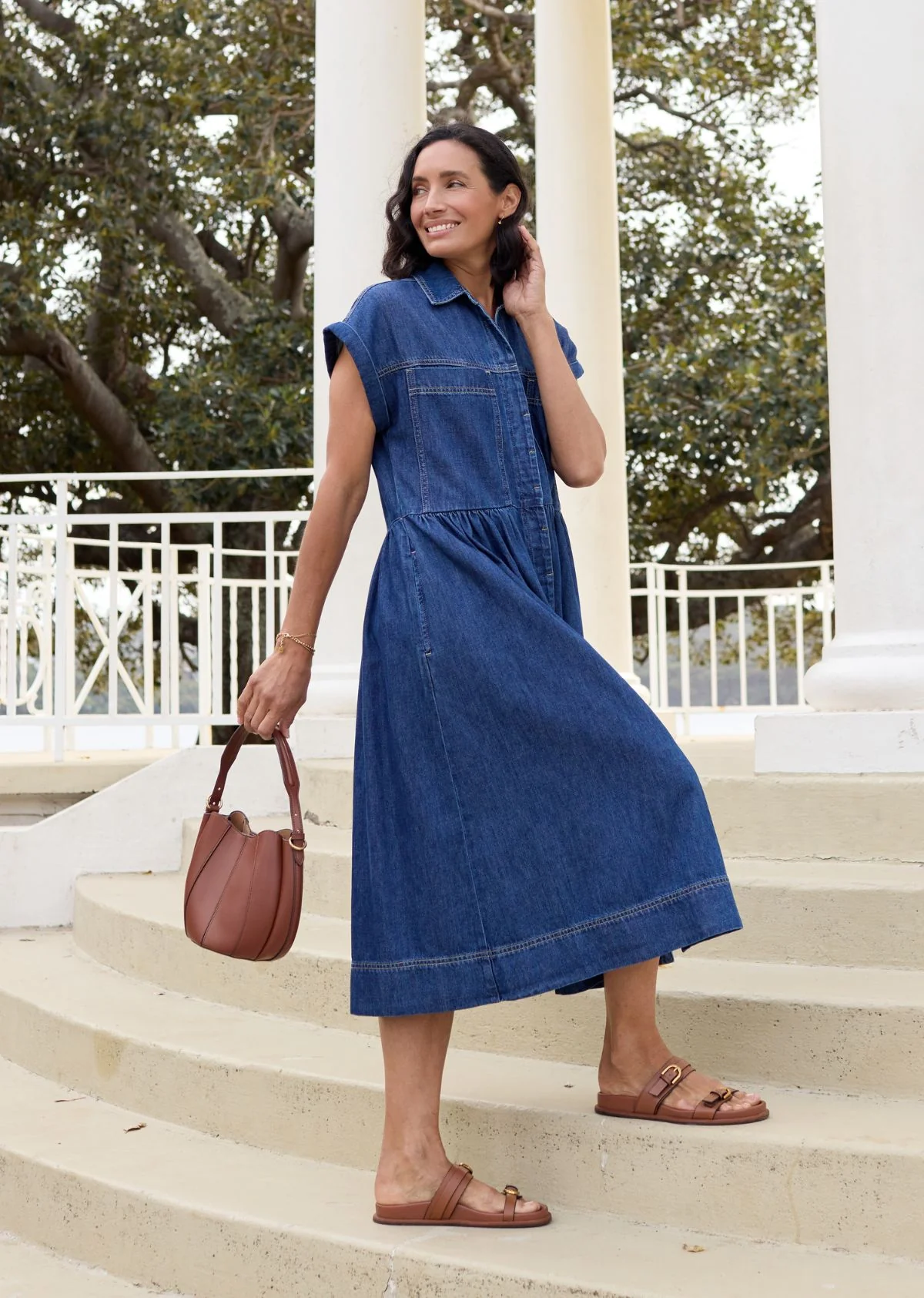 HARPER DENIM DRESS - MID BLUE - PETITE - Image 6