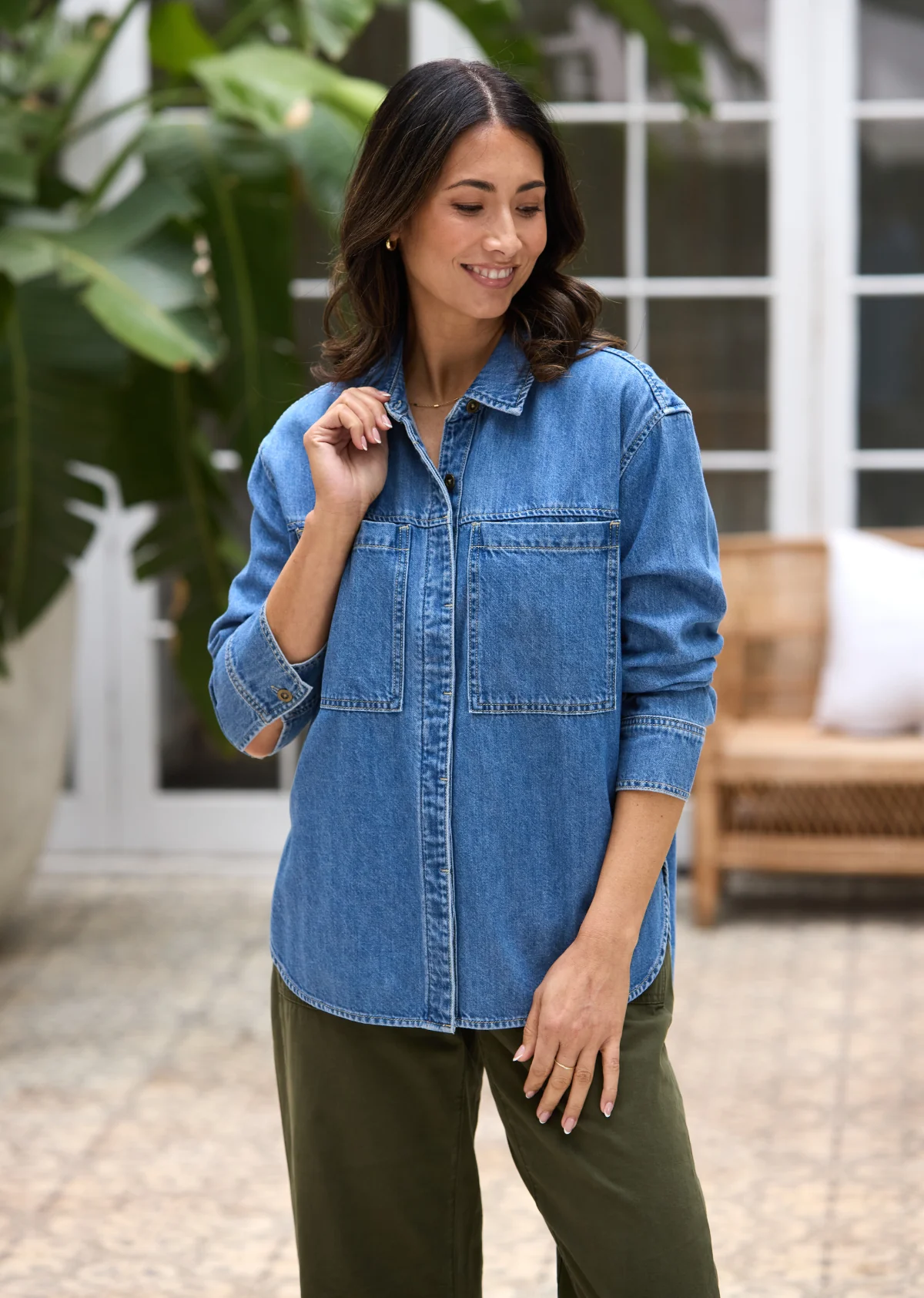 HARPER LONG SLEEVE DENIM SHIRT - MID BLUE - Image 6