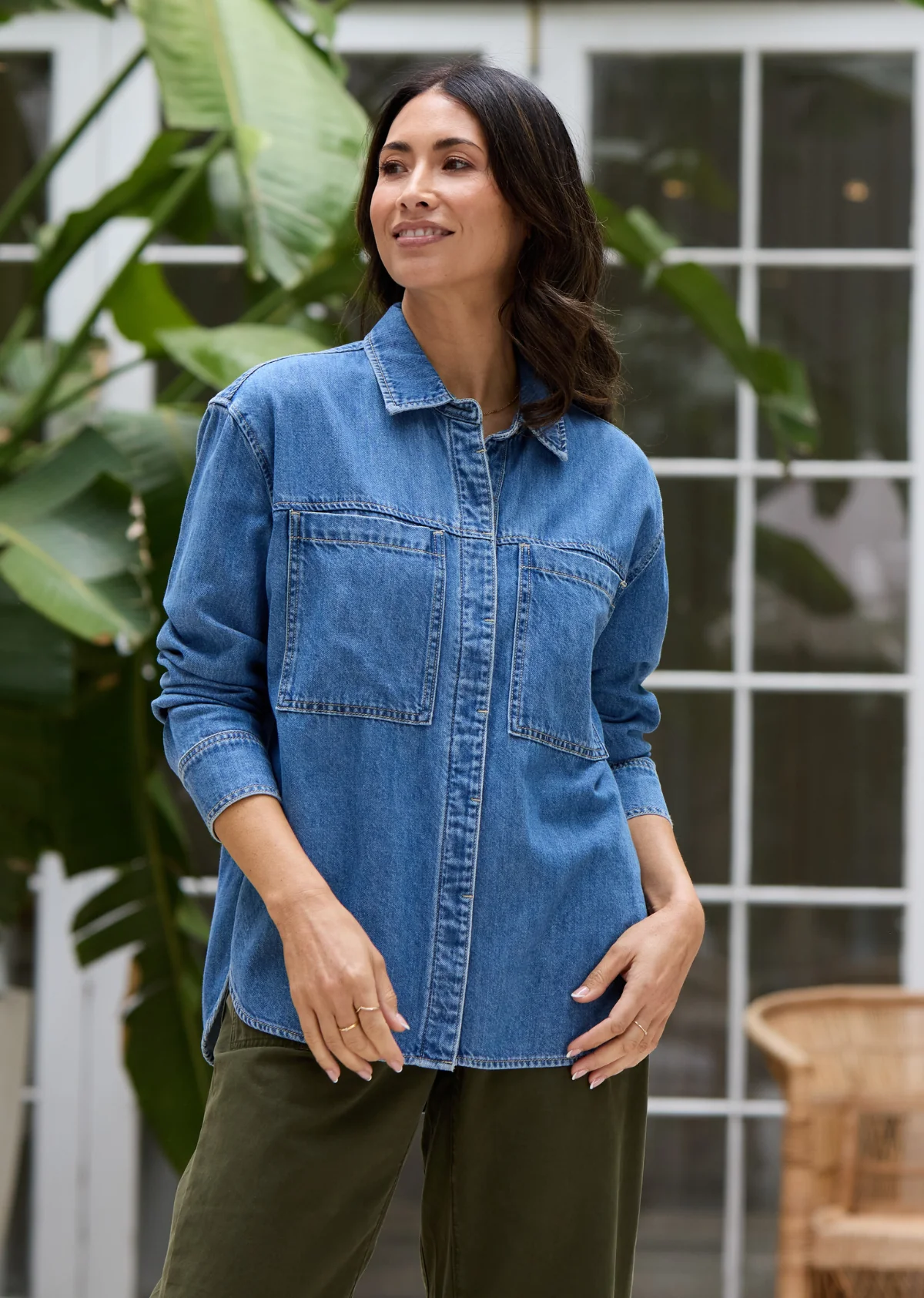 HARPER LONG SLEEVE DENIM SHIRT - MID BLUE - Image 8