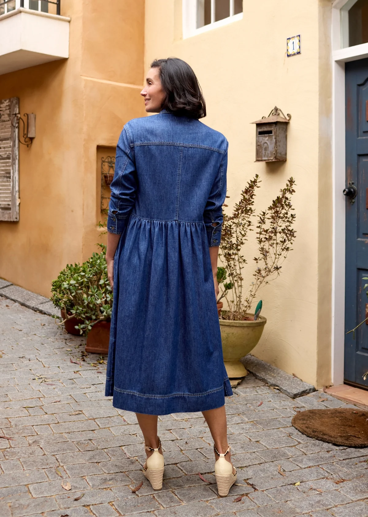 HARPER LONG SLEEVE DENIM SHIRTDRESS - MID BLUE - Image 4