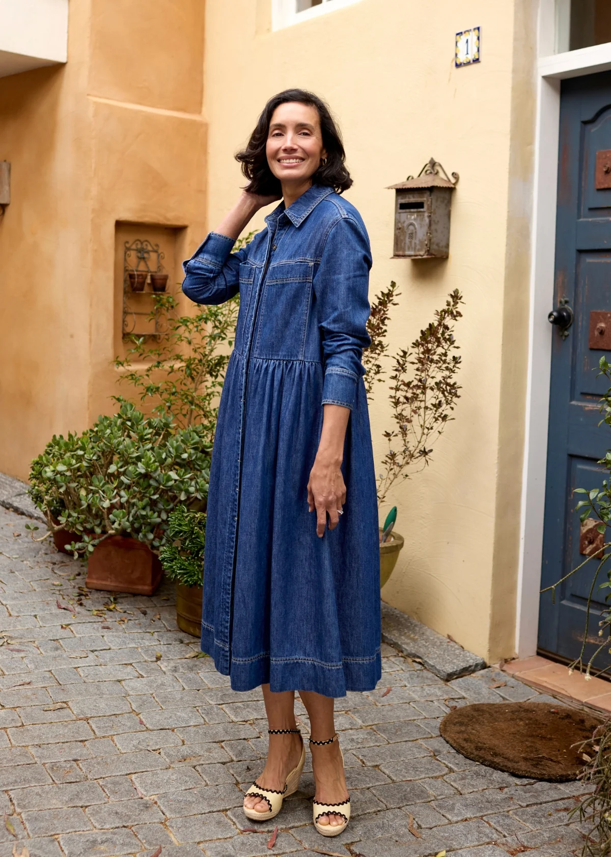 HARPER LONG SLEEVE DENIM SHIRTDRESS - MID BLUE - Image 7