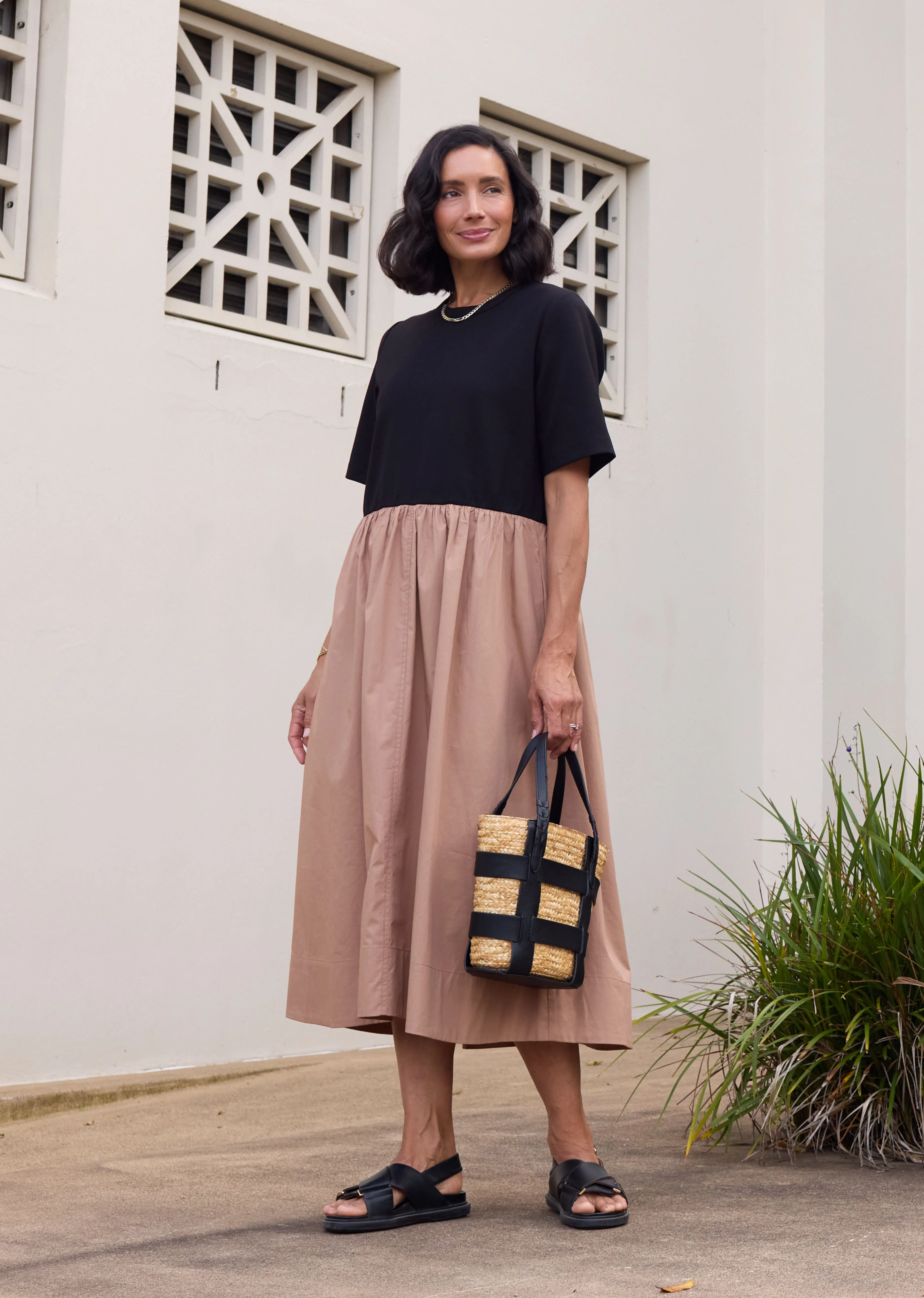 MIMI MIDI DRESS - BLACK/CAMEL - Image 8