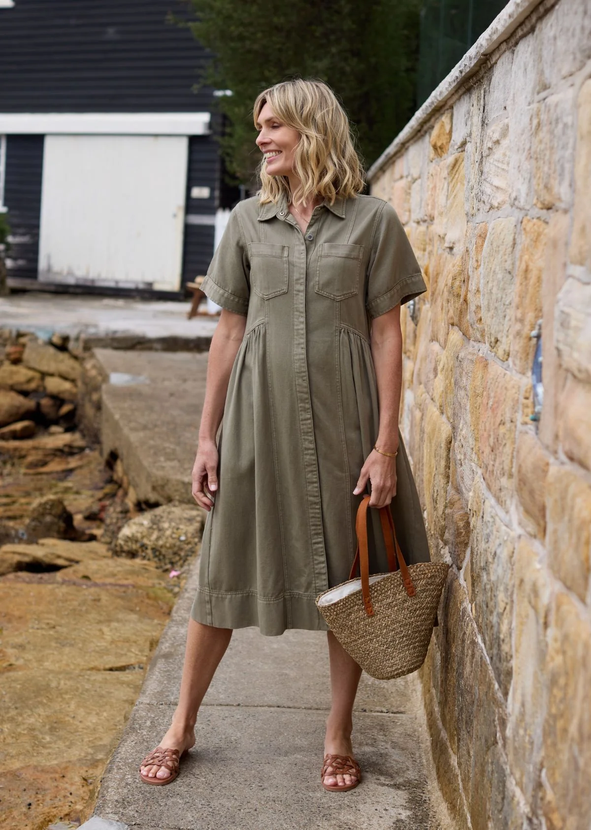MONTANA DENIM SHIRTDRESS - KHAKI - PETITE - Image 4