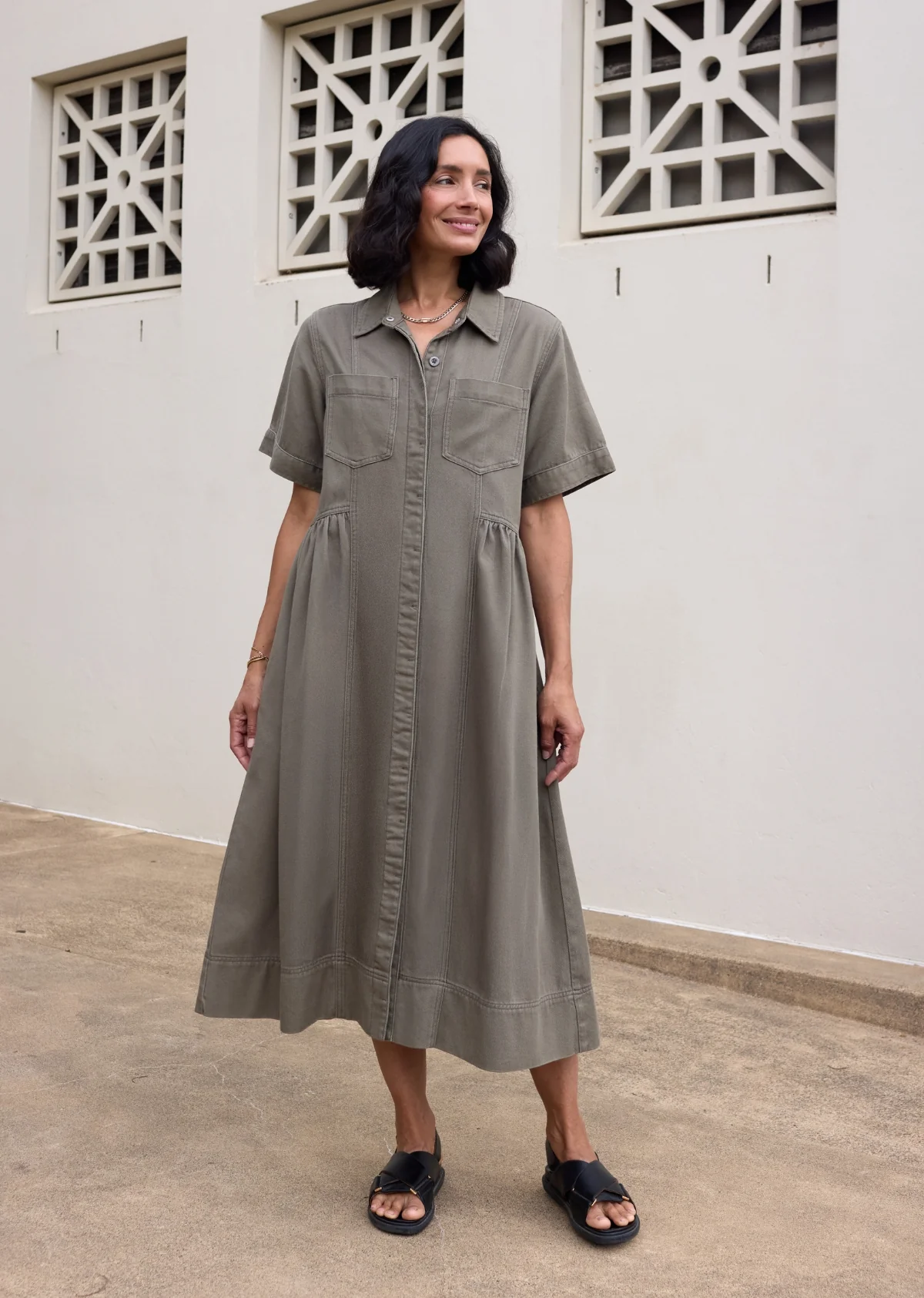 MONTANA DENIM SHIRTDRESS - KHAKI - Image 4