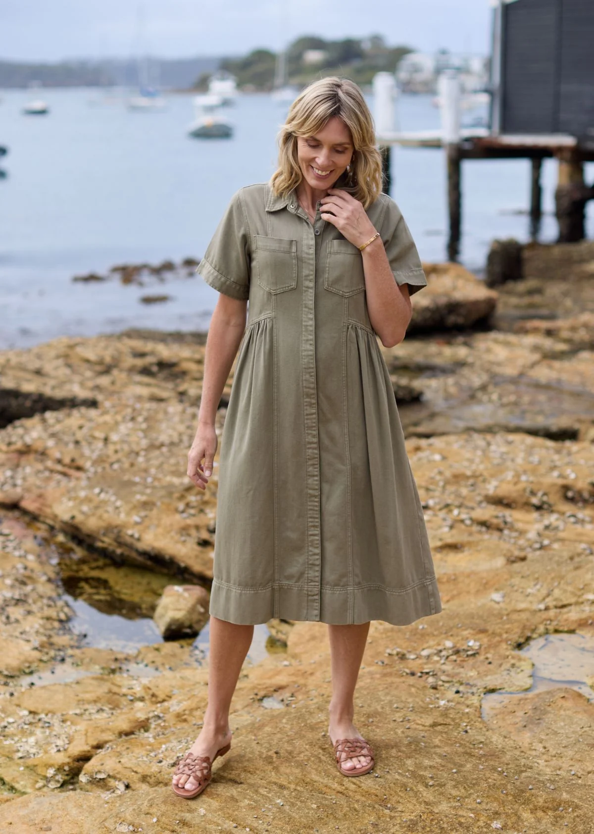 MONTANA DENIM SHIRTDRESS - KHAKI - PETITE - Image 9