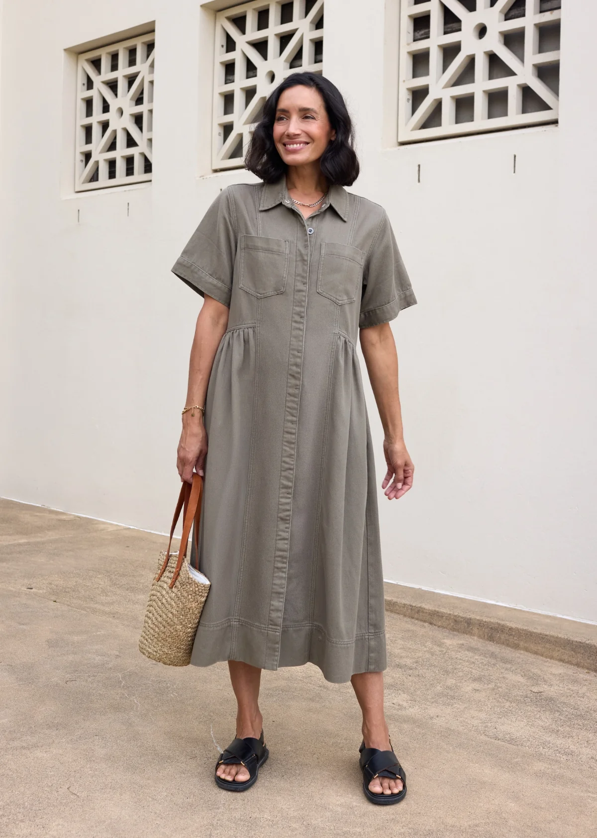 MONTANA DENIM SHIRTDRESS - KHAKI - PETITE - Image 3