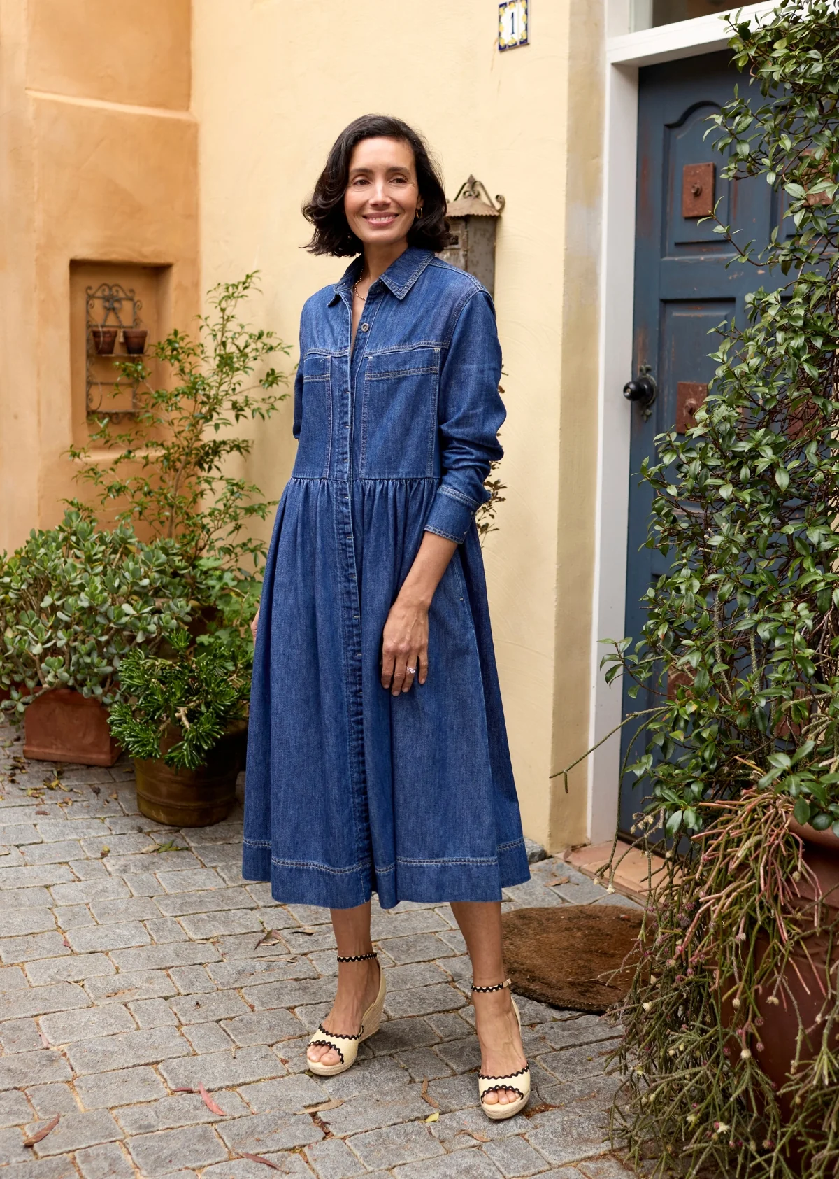 HARPER LONG SLEEVE DENIM SHIRTDRESS - MID BLUE - PETITE - Image 9