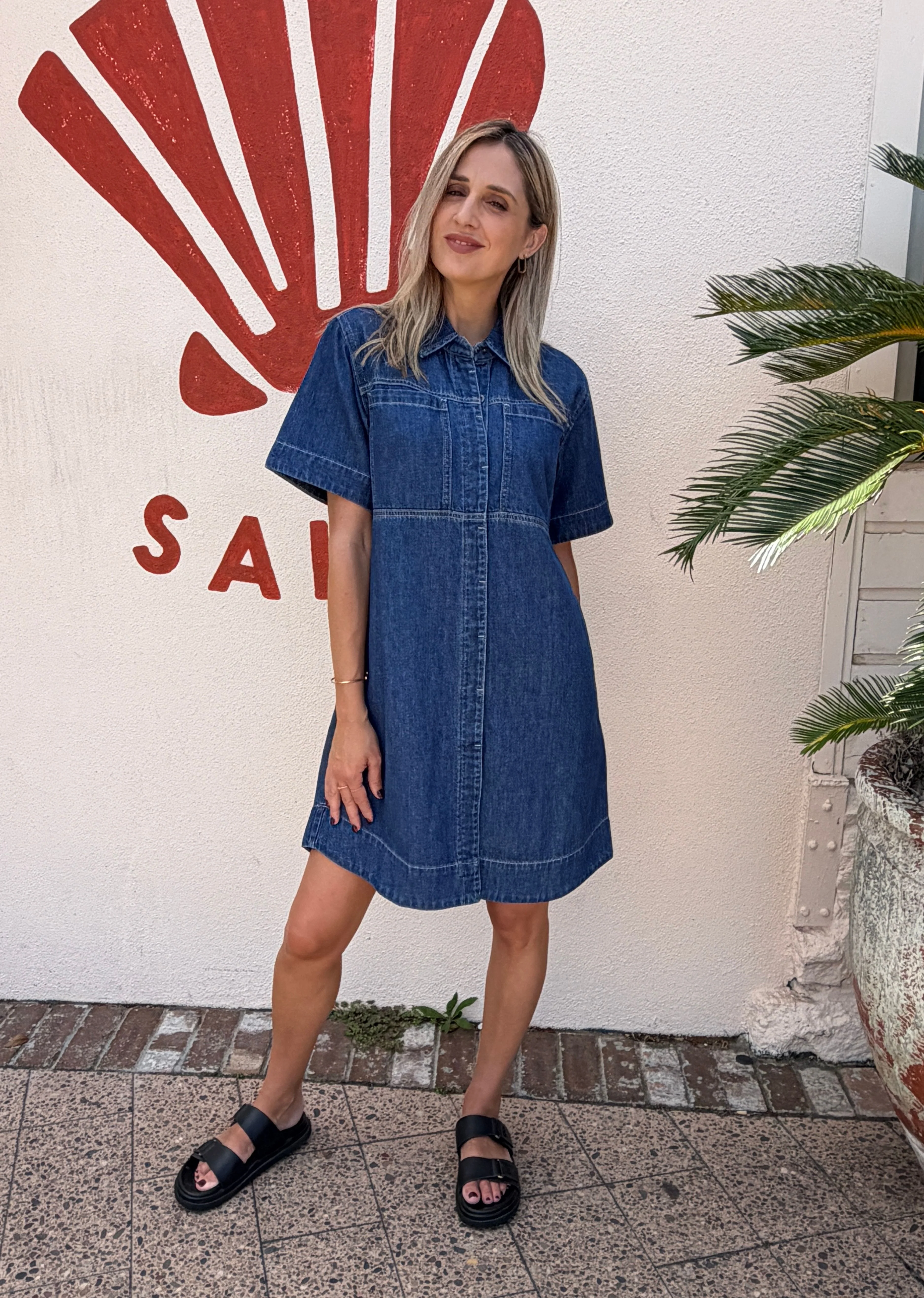 SADIE DENIM SHIRT DRESS - MID BLUE - Image 2
