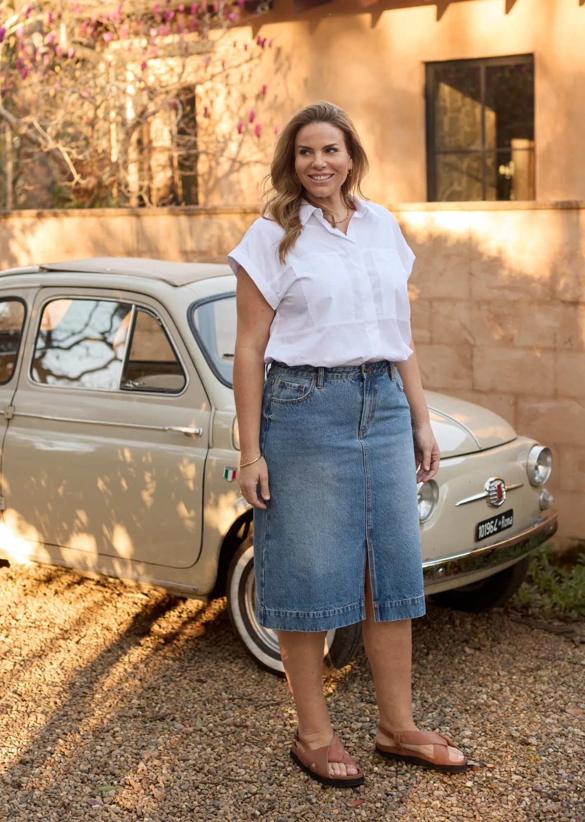SLOANE DENIM SKIRT - MID BLUE - Image 3